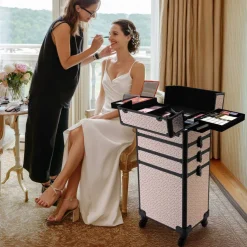 Byootique Makeup Train Case Trolley w/ Cube Case Cosmetic Organizer Art Deco Tyrian