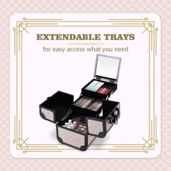 Byootique Makeup Train Case Trolley w/ Cube Case Cosmetic Organizer Art Deco Tyrian