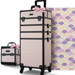 Byootique Makeup Train Case Trolley w/ Cube Case Cosmetic Organizer Art Deco Tyrian
