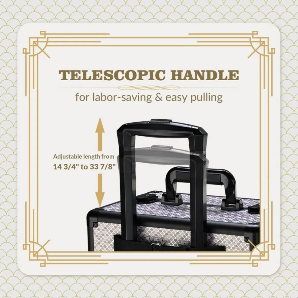 Byootique Makeup Train Case Trolley w/ Cube Case Cosmetic Organizer Art Deco Graphite