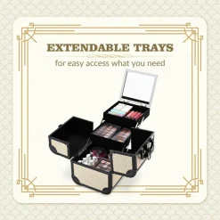 BYOOTIQUE Makeup Train Case Trolley w/ Cube Case Cosmetic Organizer Art Deco Pastel
