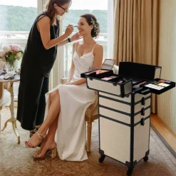 BYOOTIQUE Makeup Train Case Trolley w/ Cube Case Cosmetic Organizer Art Deco Pastel