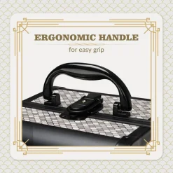 Byootique Makeup Train Case with Mirror Cosmetic Organizer Art Deco Graphite