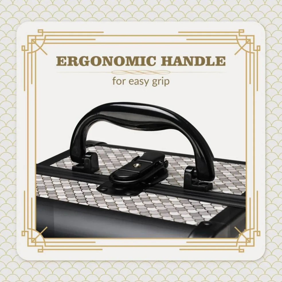 Byootique Makeup Train Case with Mirror Cosmetic Organizer Art Deco Graphite