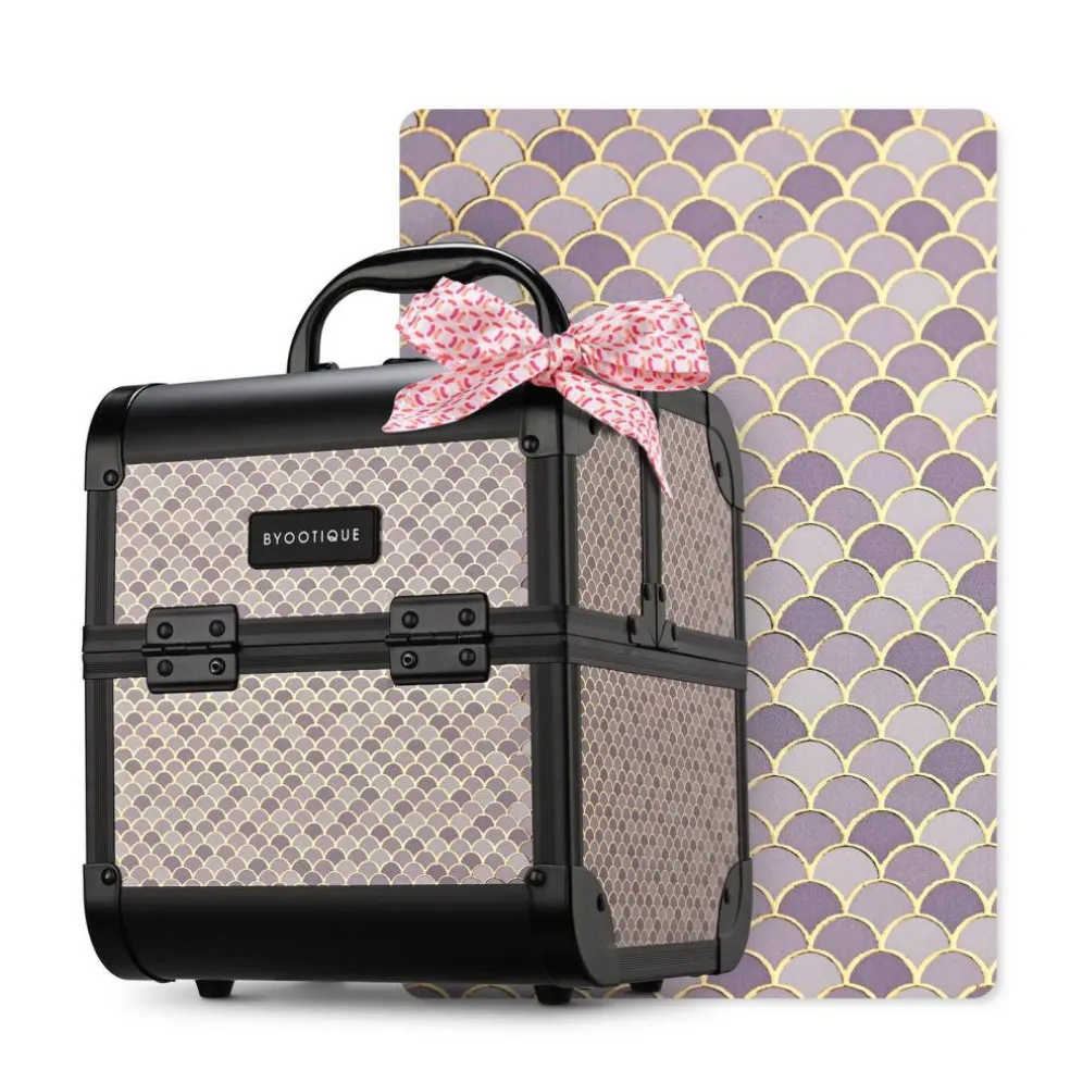 Byootique Makeup Train Case with Mirror Cosmetic Organizer Art Deco Graphite