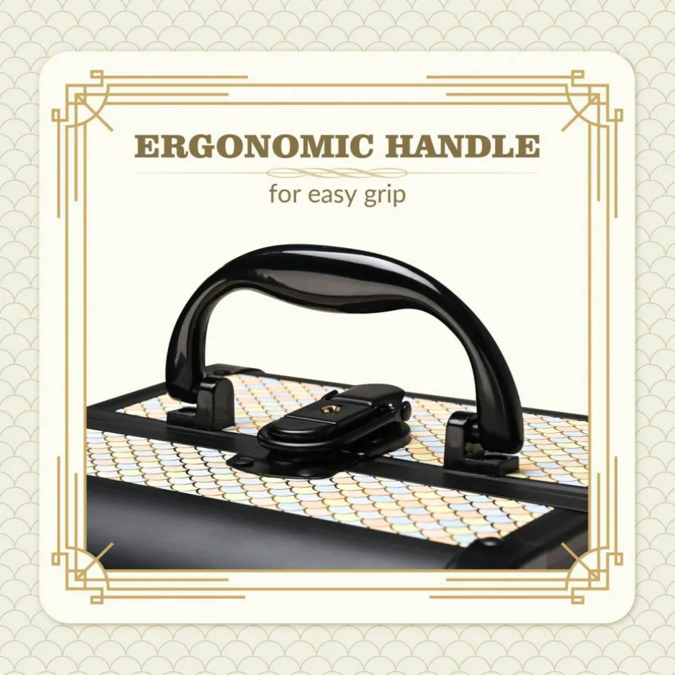 Byootique Makeup Train Case with Mirror Cosmetic Box Organizer Art Deco Pastel