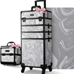 Byootique Makeup Train Case with Portable Cube Case Cosmetic Organizer Graystone