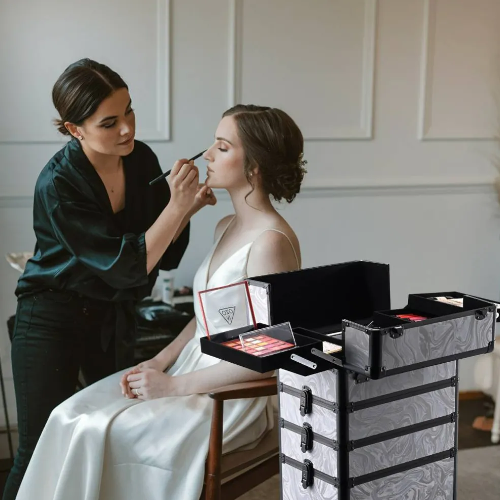 Byootique Makeup Train Case with Portable Cube Case Cosmetic Organizer Graystone