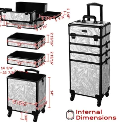Byootique Makeup Train Case with Portable Cube Case Cosmetic Organizer Graystone