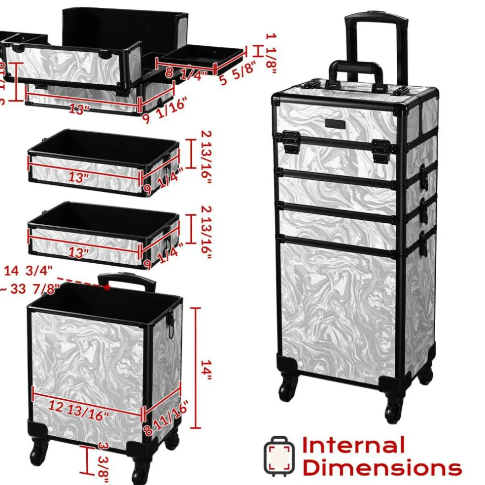 Byootique Makeup Train Case with Portable Cube Case Cosmetic Organizer Graystone