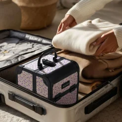 Byootique Makeup Train Case with Mirror Cosmetic Box for Nail Art Deco Tyrian