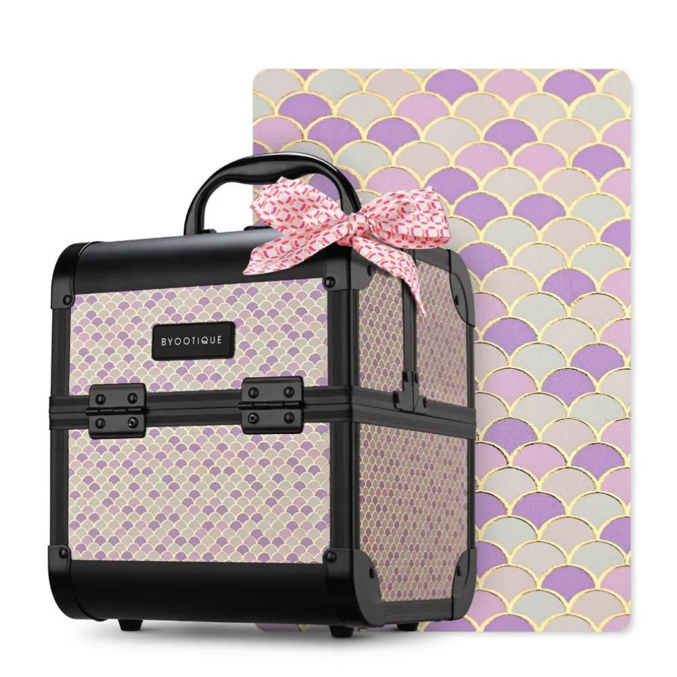 Byootique Makeup Train Case with Mirror Cosmetic Box for Nail Art Deco Tyrian