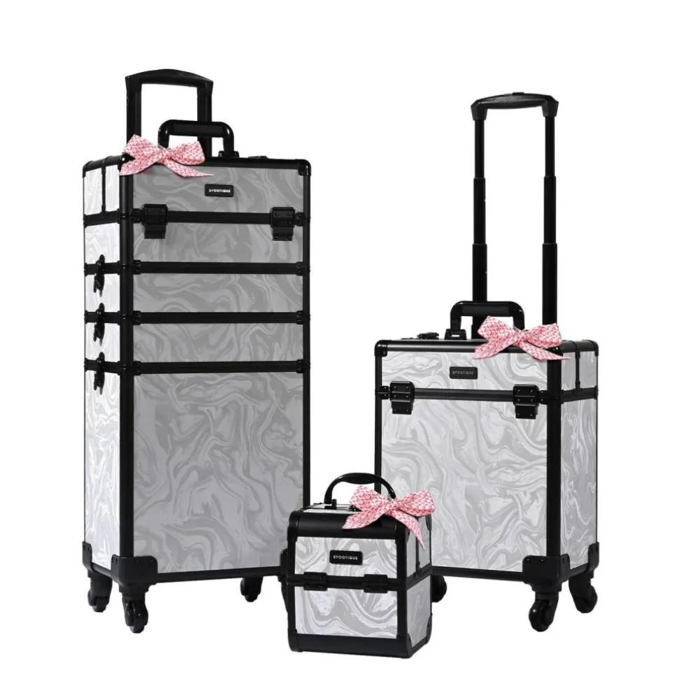 Byootique 3-Piece Makeup Train Cases Cosmetic Organizer Kit Artist CB Graystone