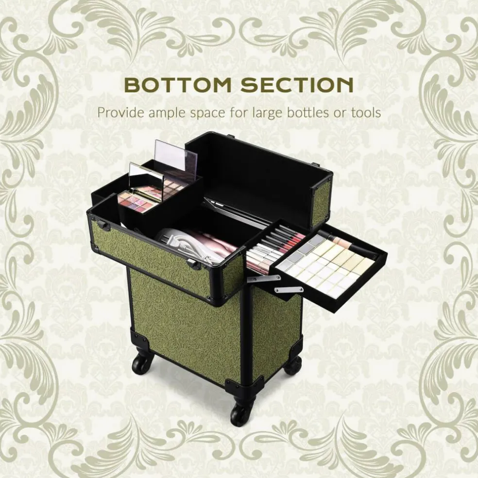 Byootique 2-Piece Makeup Train Case Cosmetic Organizer Kit Rococo Moss Salon