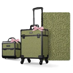 Byootique 2-Piece Makeup Train Case Cosmetic Organizer Kit Rococo Moss Salon