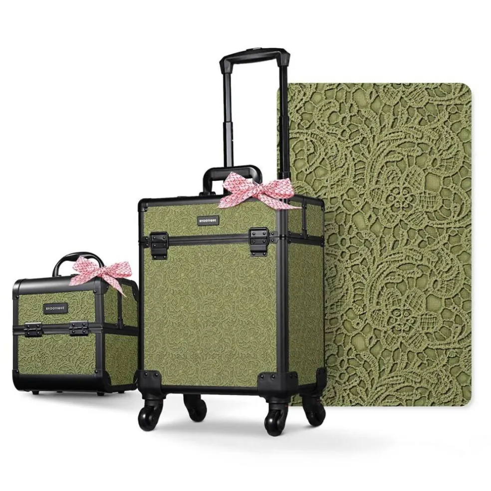 Byootique 2-Piece Makeup Train Case Cosmetic Organizer Kit Rococo Moss Salon