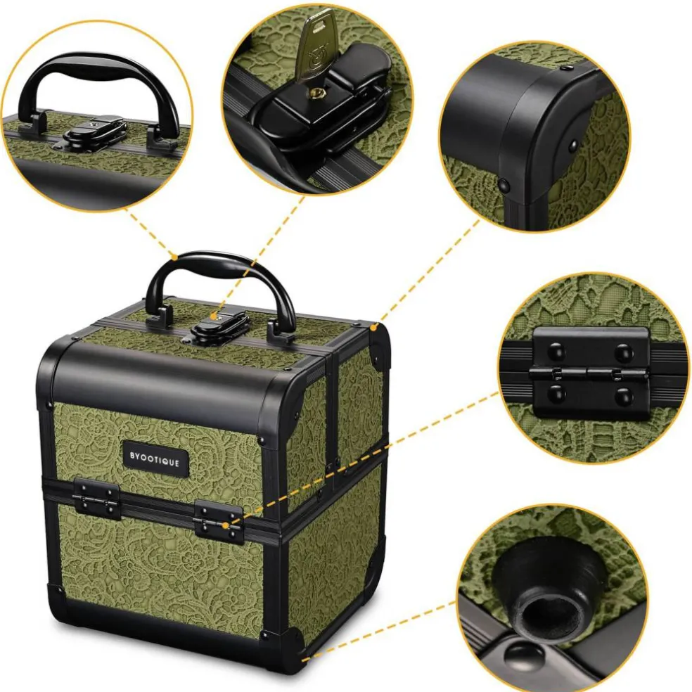 Byootique 2-Piece Makeup Train Case Cosmetic Organizer Kit Rococo Moss Salon