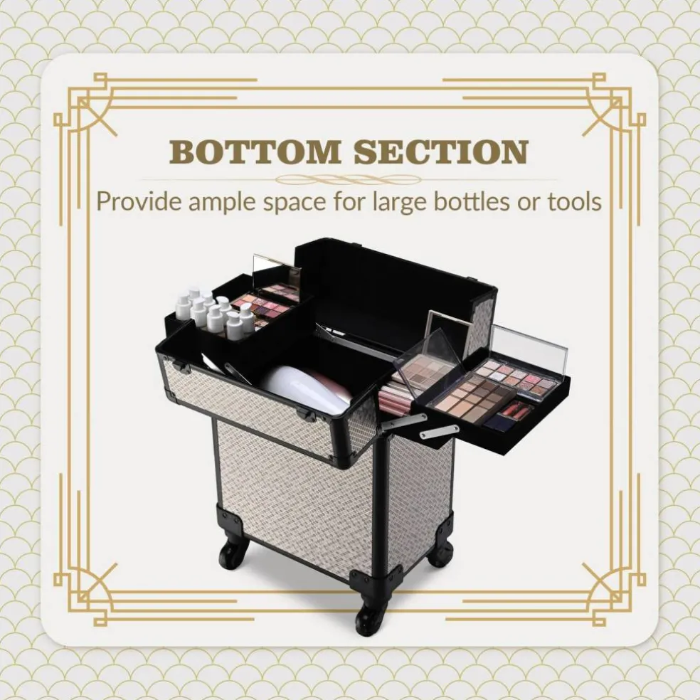 Byootique 2-Piece Makeup Train Case Cosmetic Organizer Kit Art Deco Graphite