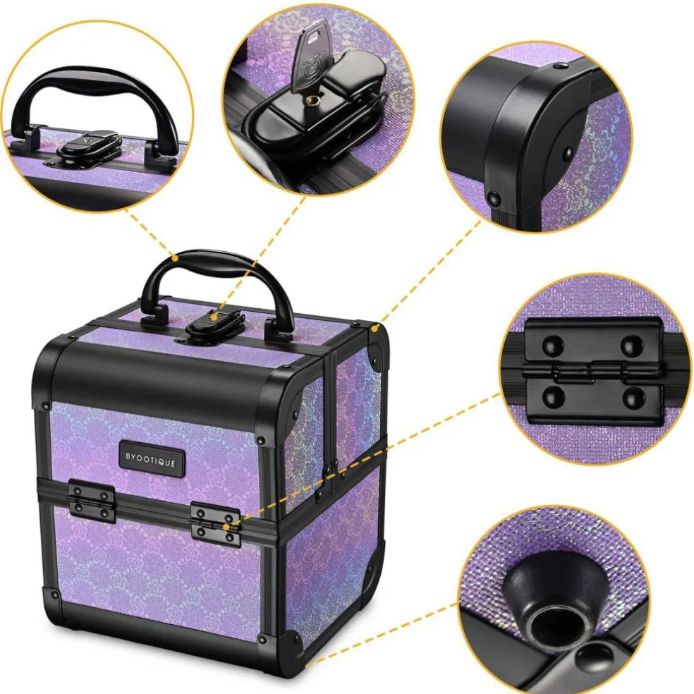 Byootique 2-Piece Makeup Train Case Cosmetic Organizer Kit Charm ForgetMeNot