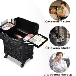 Byootique 2-Piece Makeup Train Case Cosmetic Organizer Kit Mermaid Black Salon