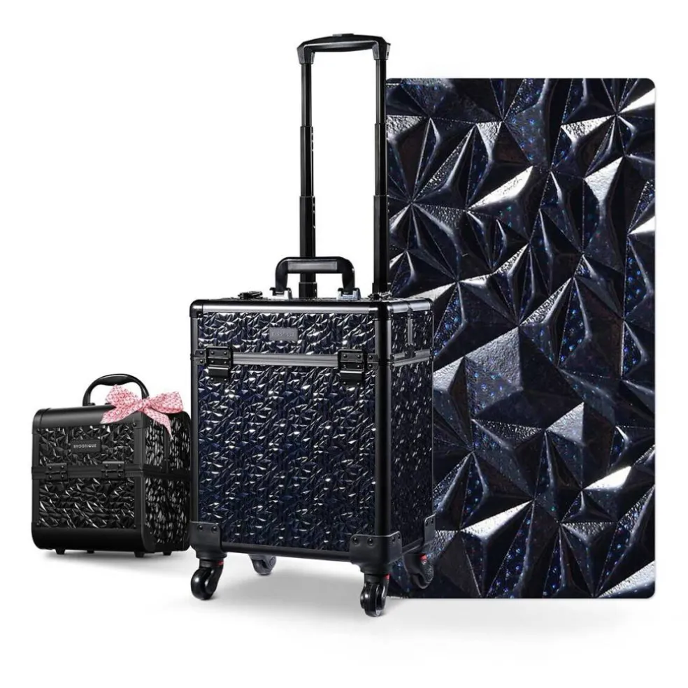 Byootique 2-Piece Makeup Train Case Cosmetic Organizer Kit Mermaid Black Salon
