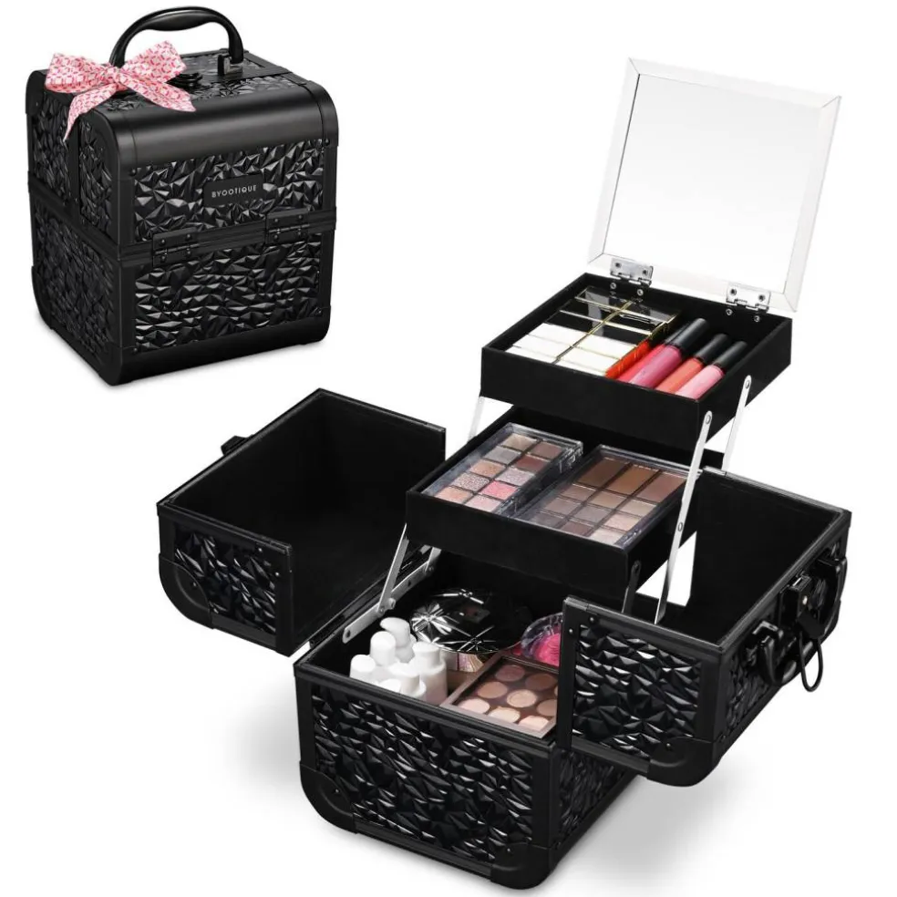 Byootique 2-Piece Makeup Train Case Cosmetic Organizer Kit Mermaid Black Salon