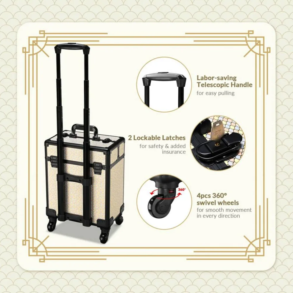 Byootique 2-Piece Makeup Train Case Cosmetic Organizer Kit Art Deco Pastel