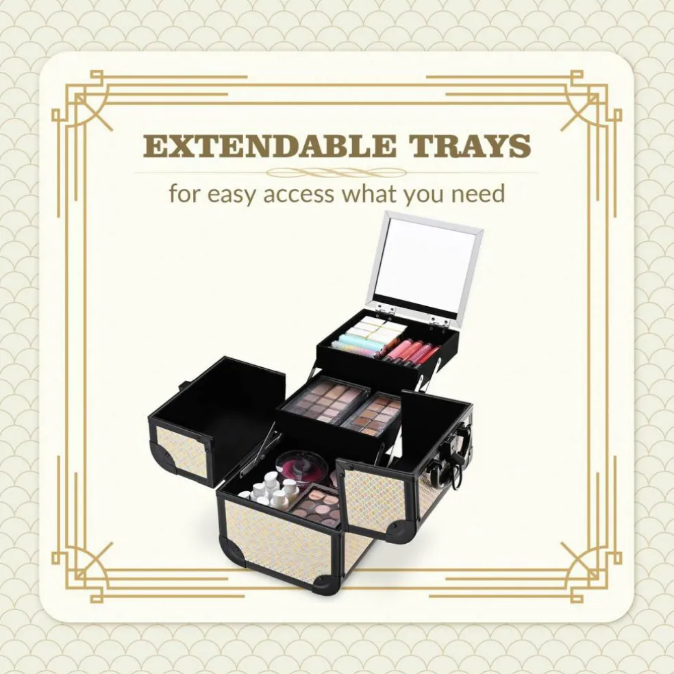 Byootique 2-Piece Makeup Train Case Cosmetic Organizer Kit Art Deco Pastel