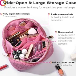Byootique Plush Makeup Bag Open Flat Travel Toiletry Accessories Case Organizer