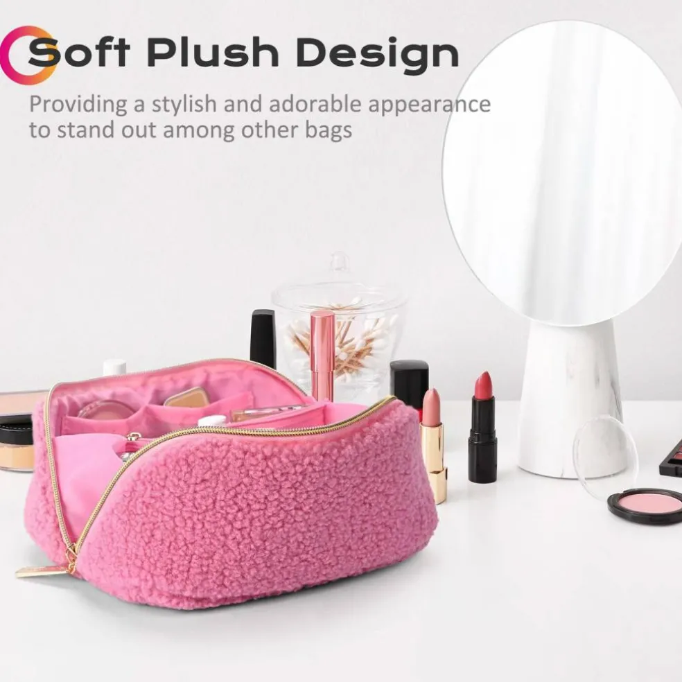 Byootique Plush Makeup Bag Open Flat Travel Toiletry Accessories Case Organizer