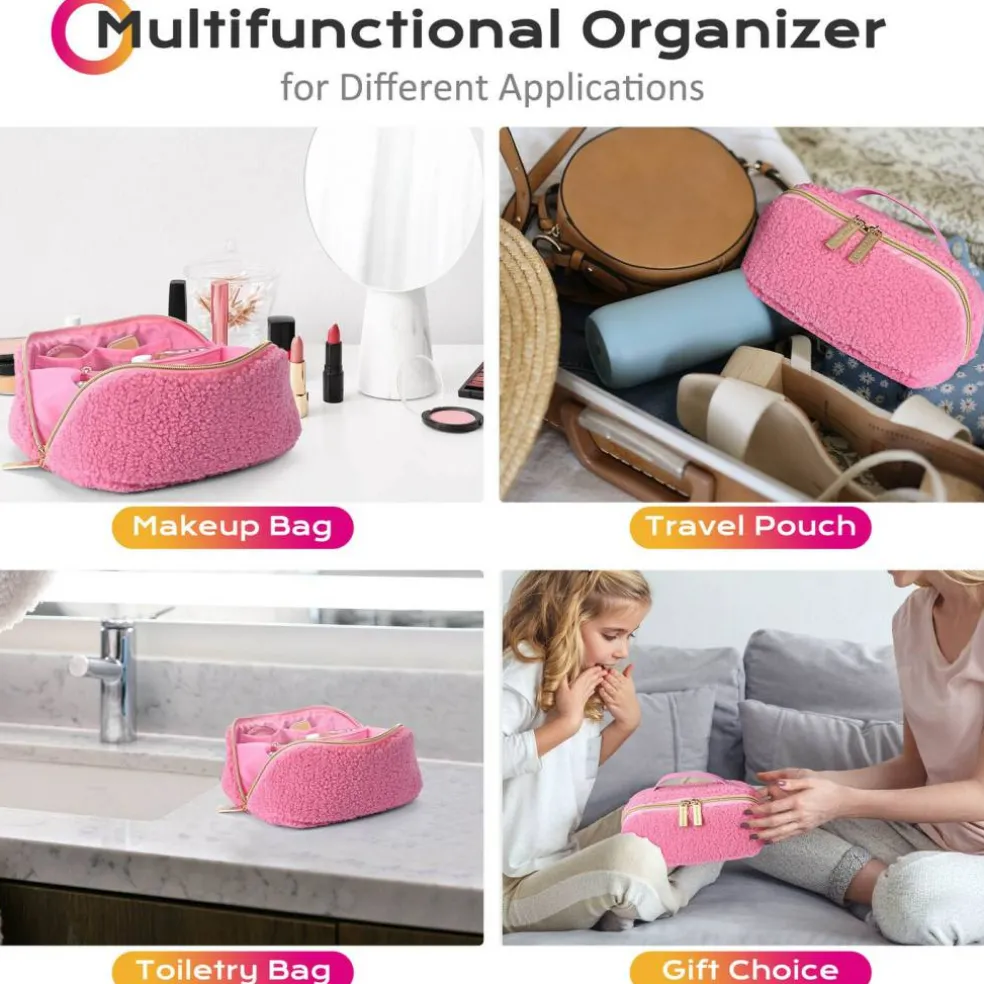 Byootique Plush Makeup Bag Open Flat Travel Toiletry Accessories Case Organizer