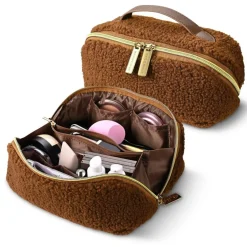 Byootique Plush Makeup Case Open Flat Travel Toiletry Accessories Organizer Bag