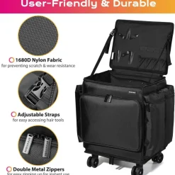 Byootique Portable Barber Station Rolling Hair Stylist Train Case Mobile Barber Station Makeup Trolley
