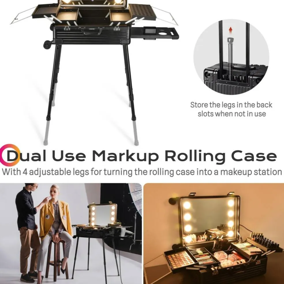 Byootique Rolling Makeup Case 24 Inch LED Lighted Mirror Cosmetic Travel Trolley