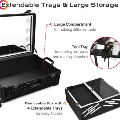 Byootique Rolling Makeup Case 24 Inch LED Lighted Mirror Cosmetic Travel Trolley