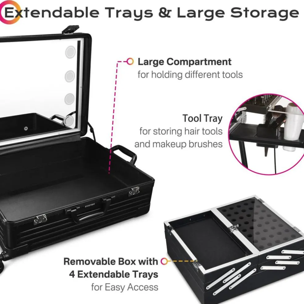 Byootique Rolling Makeup Case 24 Inch LED Lighted Mirror Cosmetic Travel Trolley