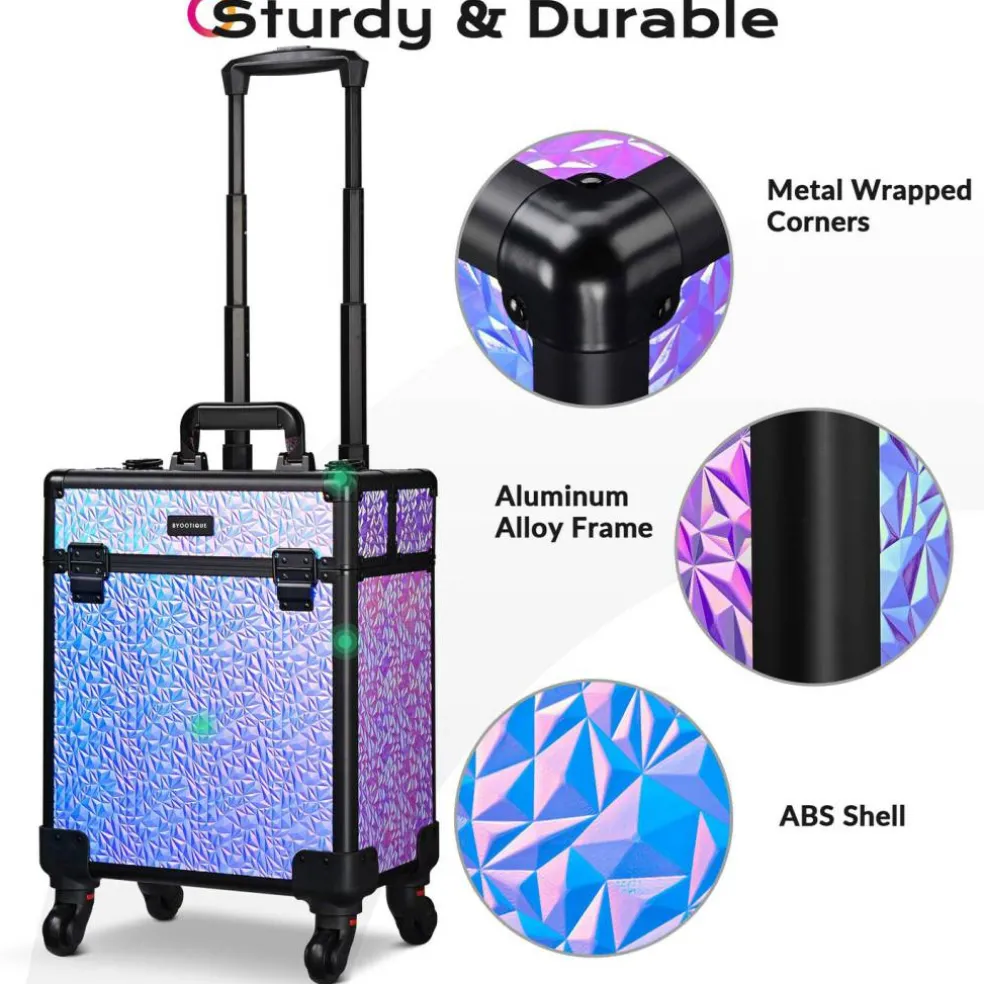 Byootique Rolling Makeup Train Case Cosmetic Trolley Organizer Mermaid Purple