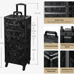 Byootique Rolling Makeup Train Case 4in1 Cosmetic Trolley Organizer Case Lockable Salon Barber Case Traveling Cart Trunk with Wheels for Makeup Artist Trave Nail,CoyoteButtes Shadows
