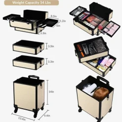 Byootique Rolling Makeup Train Case on Wheels 4in1 Cosmetology Art Deco Pastel