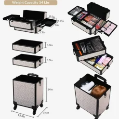 Byootique Rolling Makeup Train Case 4in1 Professional Travel Art Deco Graphite