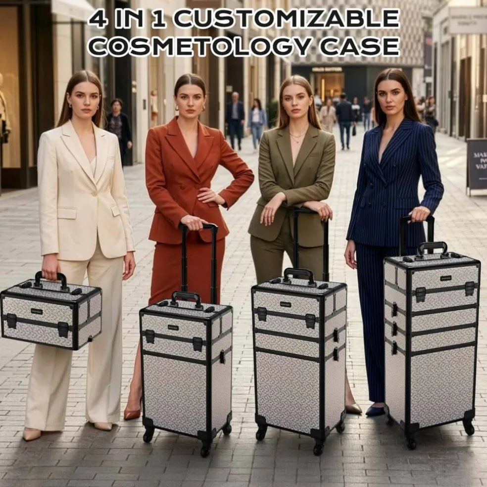 Byootique Rolling Makeup Train Case 4in1 Professional Travel Art Deco Graphite