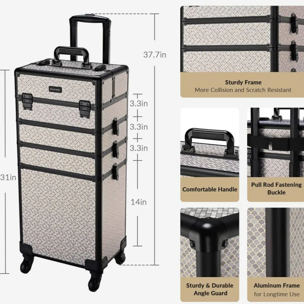 Byootique Rolling Makeup Train Case 4in1 Professional Travel Art Deco Graphite