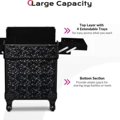 Byootique Rolling Makeup Train Case Cosmetic Trolley Organizer Mermaid Black
