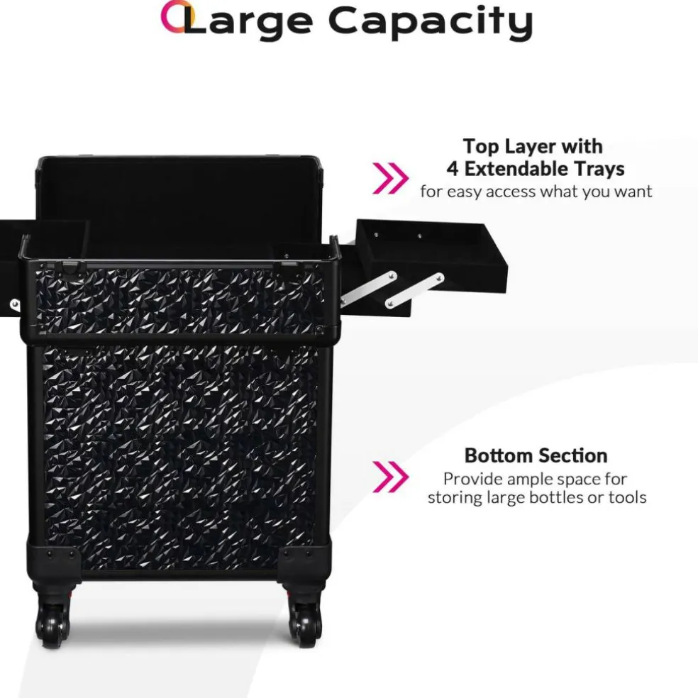 Byootique Rolling Makeup Train Case Cosmetic Trolley Organizer Mermaid Black