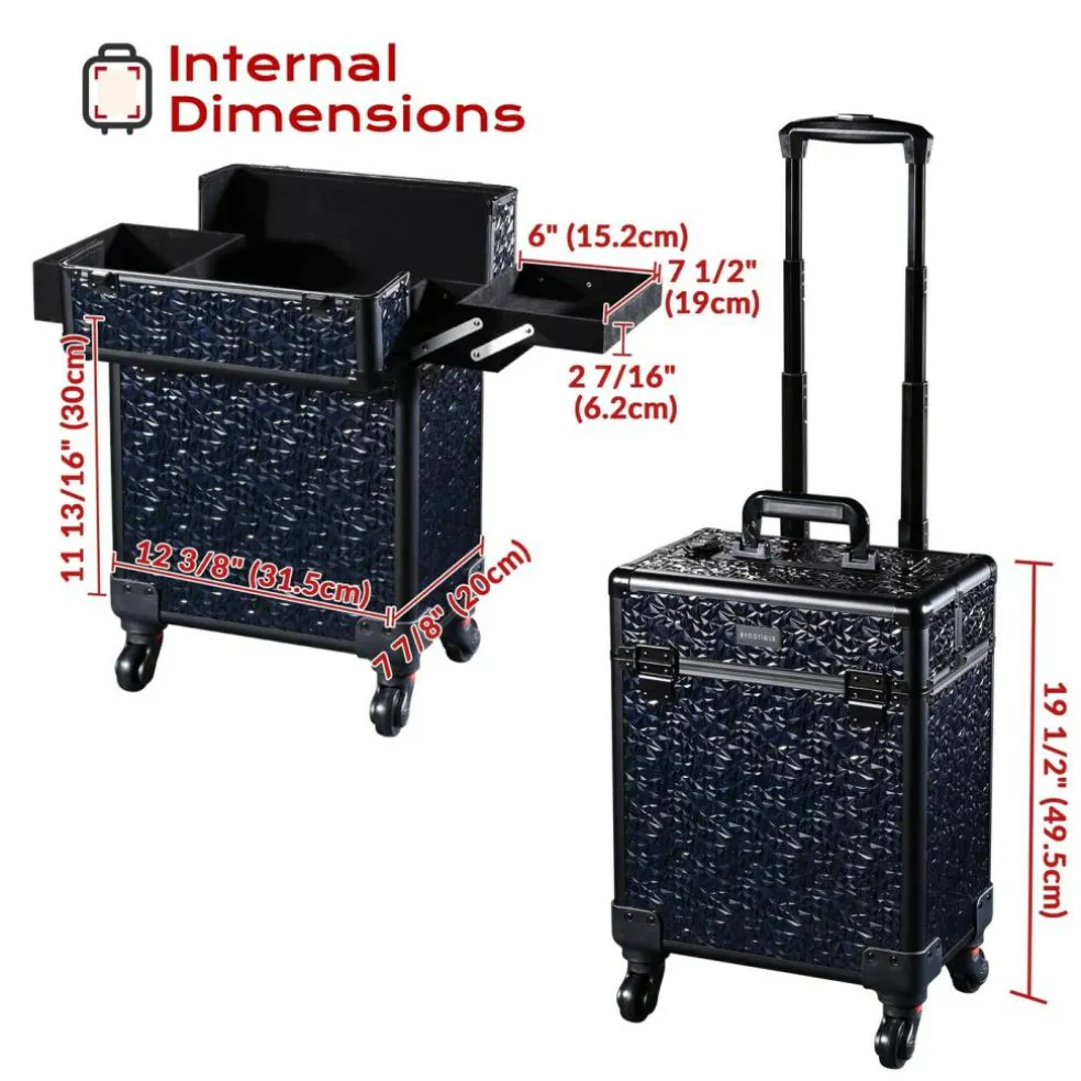 Byootique Rolling Makeup Train Case Cosmetic Trolley Organizer Mermaid Black