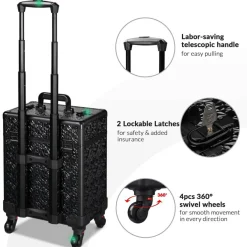 Byootique Rolling Makeup Train Case Cosmetic Trolley Organizer Mermaid Black