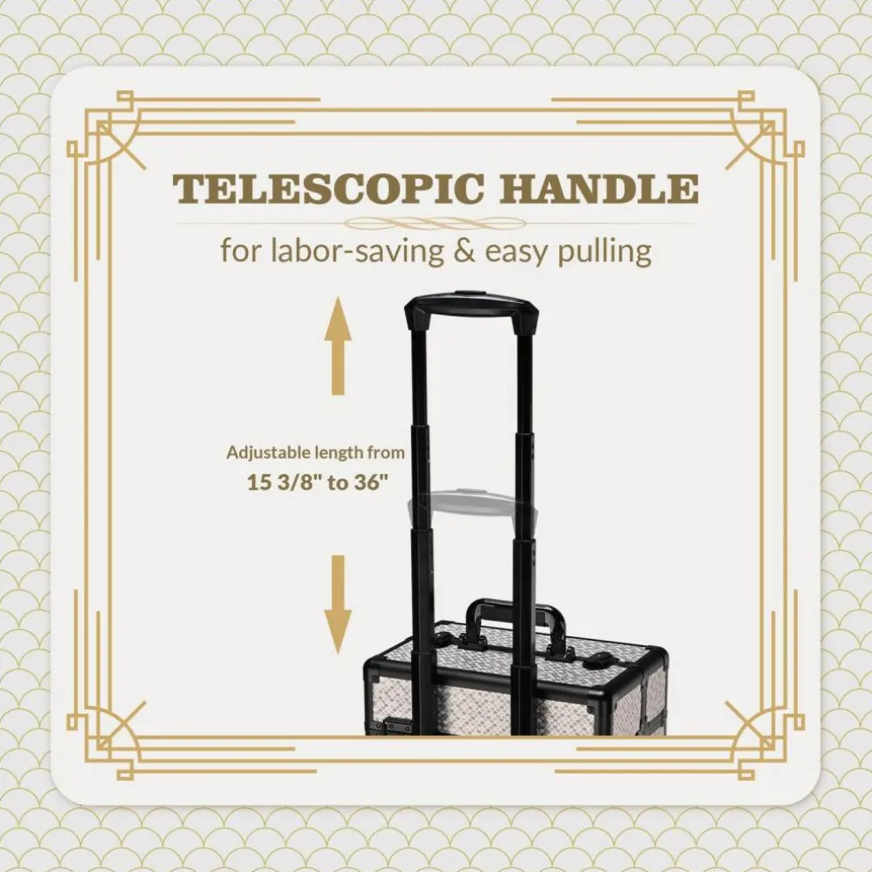Byootique Rolling Makeup Train Case Cosmetology Organizer Box Art Deco Graphite
