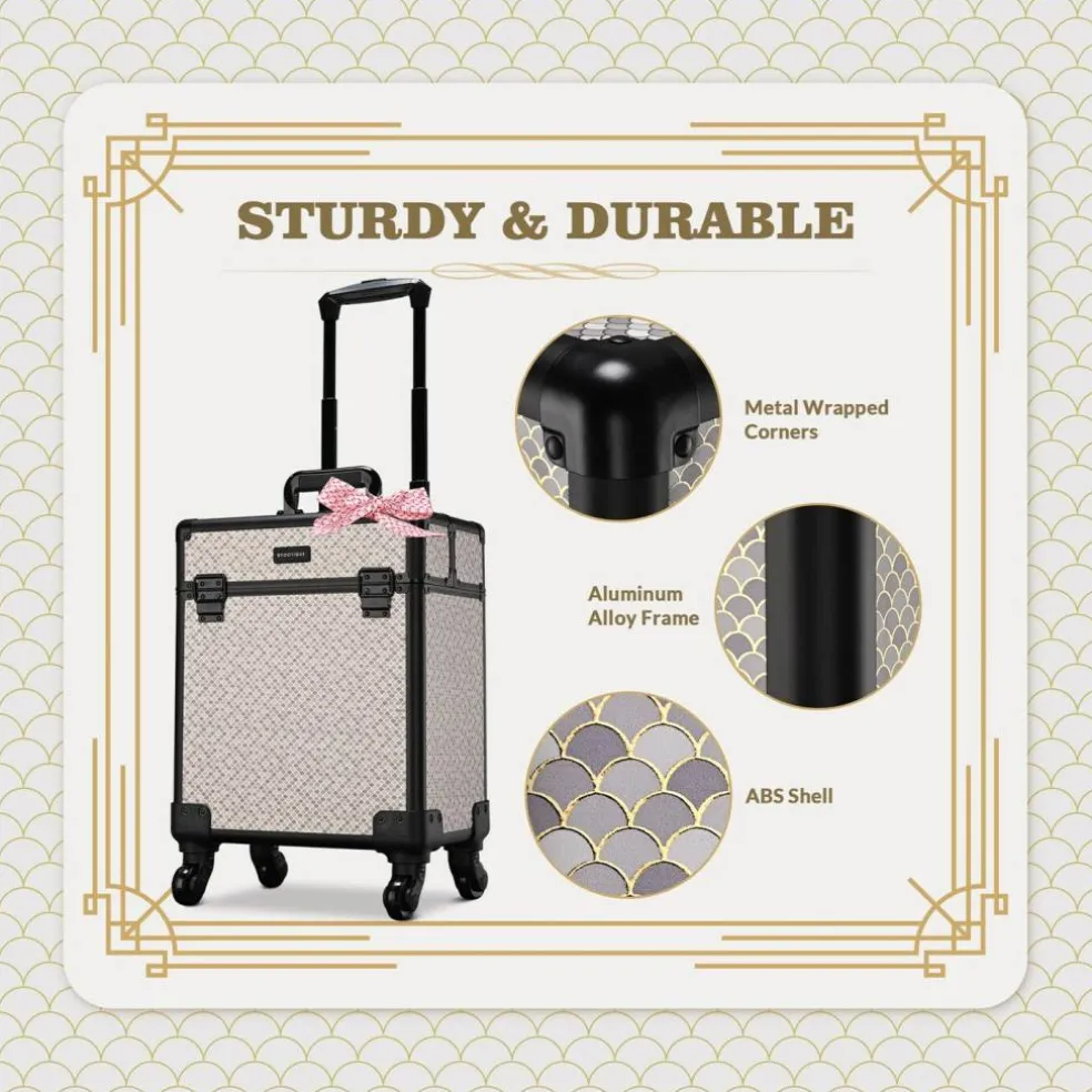 Byootique Rolling Makeup Train Case Cosmetology Organizer Box Art Deco Graphite
