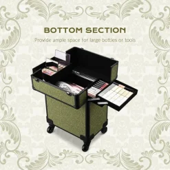 Byootique Rolling Makeup Train Case Cosmetic Trolley Organizer Salon Rococo Moss