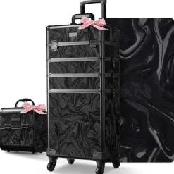 Byootique Rolling Makeup Train Case with Portable Cube Case Cosmetic Organizer